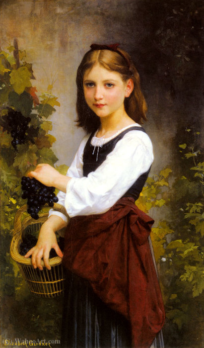 WikiOO.org - Encyclopedia of Fine Arts - Maľba, Artwork Elizabeth Jane Gardner Bouguereau - A young girl holding a basket of grapes