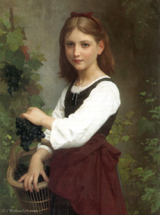 Wikioo.org - The Encyclopedia of Fine Arts - Painting, Artwork by Elizabeth Jane Gardner Bouguereau - Young Girl Holding a Basket of Grapes