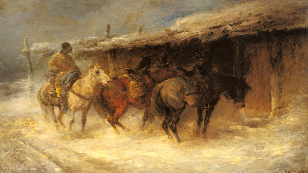 Wikioo.org - The Encyclopedia of Fine Arts - Painting, Artwork by Emil Rau - Schreyer adolf wallachian horseman in the snow