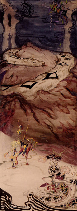 WikiOO.org - Enciklopedija likovnih umjetnosti - Slikarstvo, umjetnička djela George Sheringham - A dragon passing over travellers