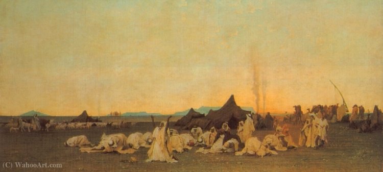 Wikioo.org - The Encyclopedia of Fine Arts - Painting, Artwork by Gustave Guillaumet - Evening Prayer in the Sahara, (1863)