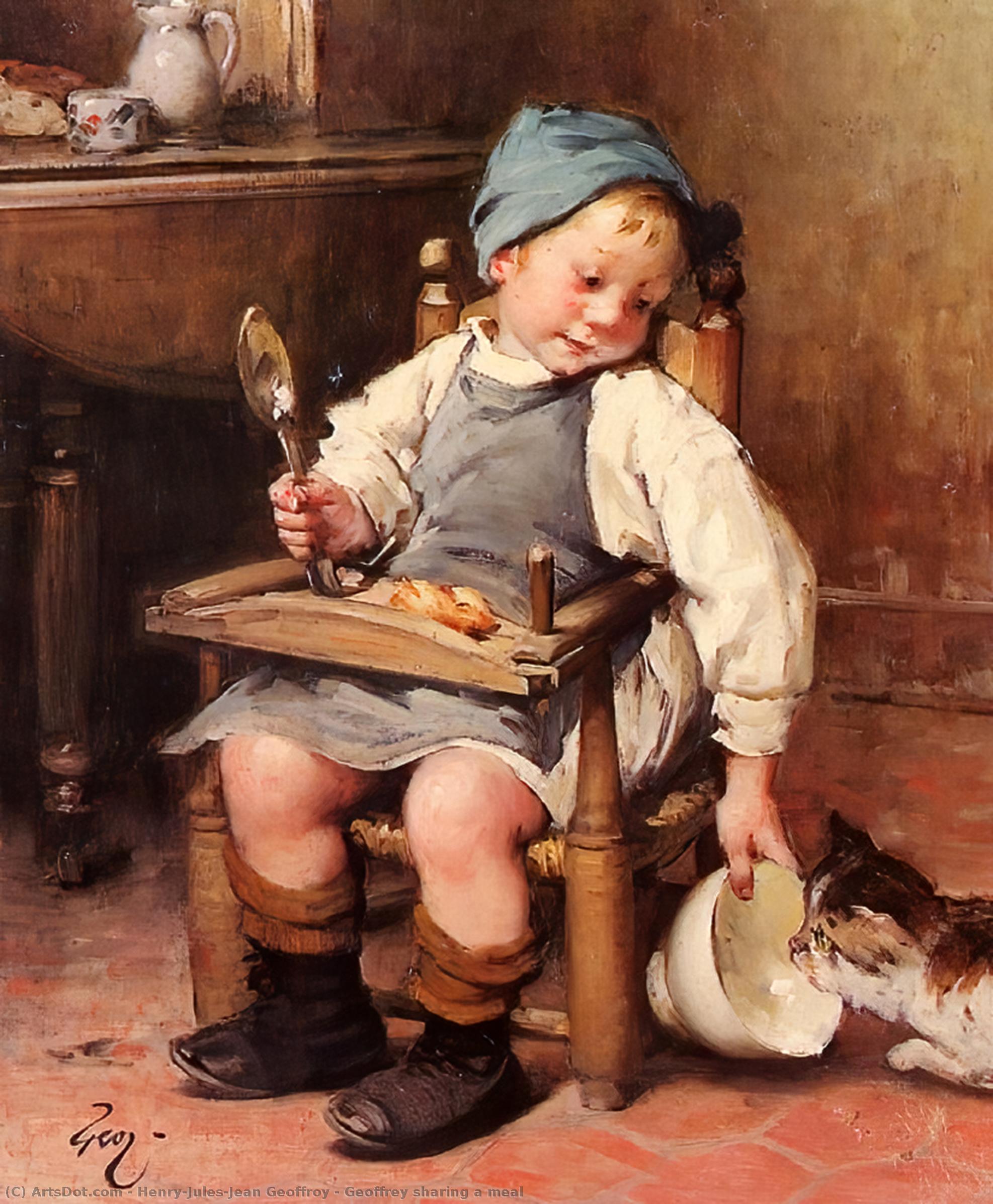 Wikioo.org - The Encyclopedia of Fine Arts - Painting, Artwork by Henry-Jules-Jean Geoffroy - Geoffrey sharing a meal
