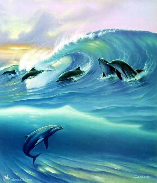 Wikioo.org - The Encyclopedia of Fine Arts - Painting, Artwork by Jim Warren - Surfin Dolphins