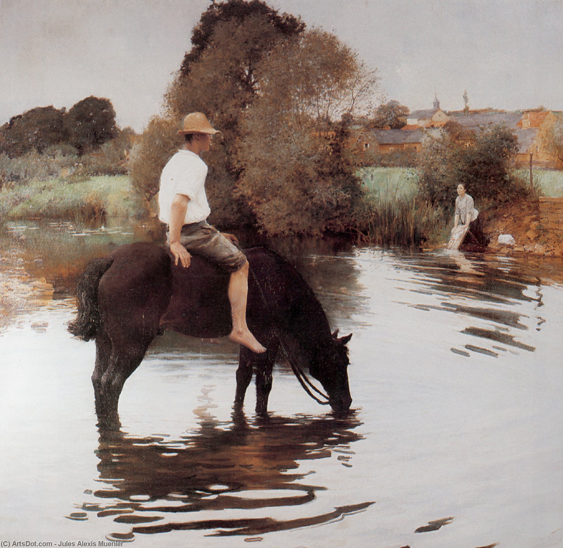 WikiOO.org - Encyclopedia of Fine Arts - Lukisan, Artwork Jules Alexis Muenier - J A Muenier Jeune paysan faisant boire son cheval