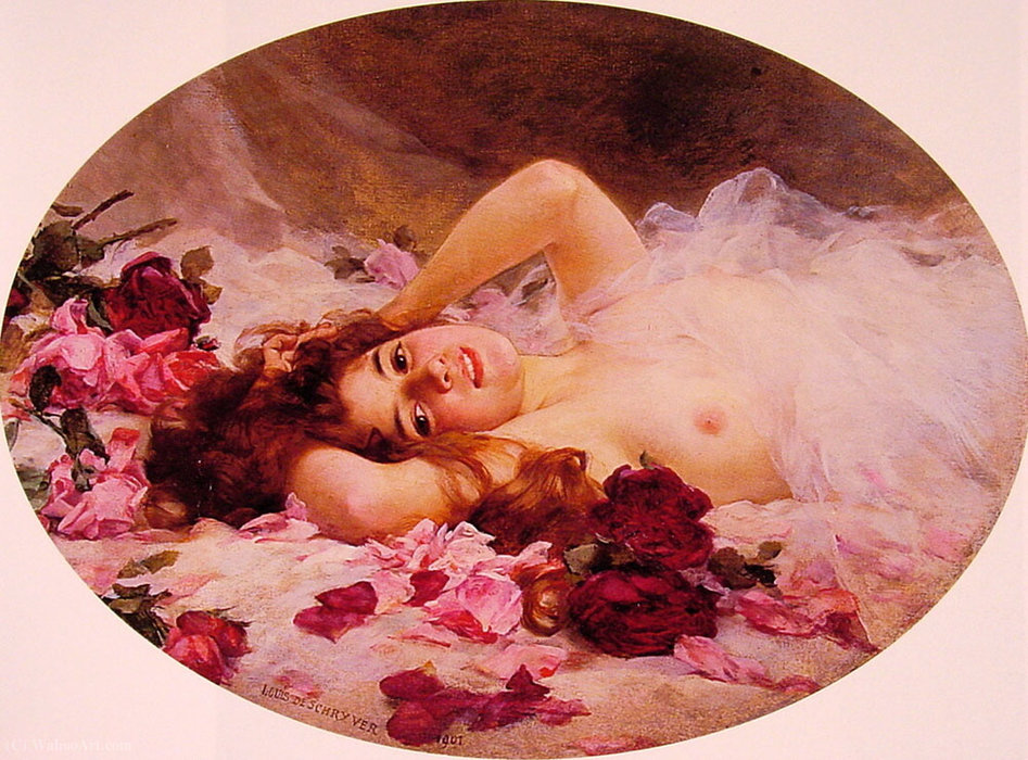 Wikioo.org – La Enciclopedia de las Bellas Artes - Pintura, Obras de arte de Louis Marie De Schryver - Belleza en medio de pétalos de rosa