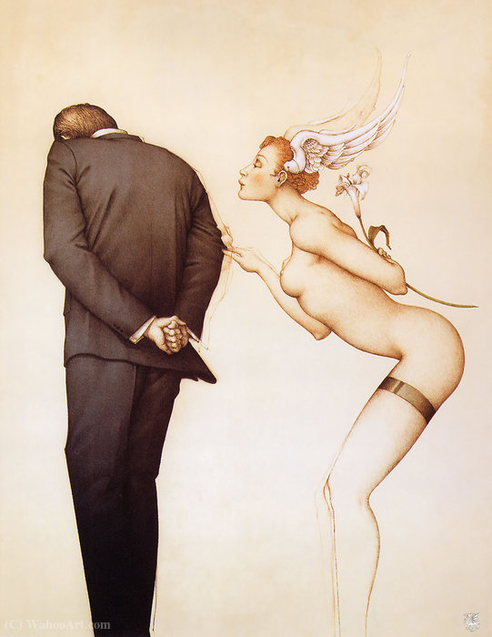 Wikioo.org - The Encyclopedia of Fine Arts - Painting, Artwork by Michael Parkes - A gift for a desillusionned man