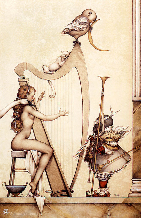Wikioo.org - The Encyclopedia of Fine Arts - Painting, Artwork by Michael Parkes - Moon harpe