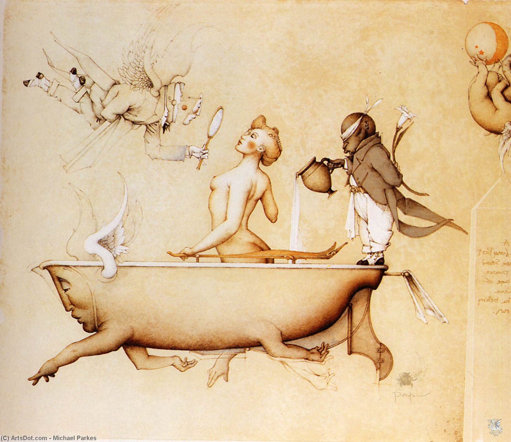 WikiOO.org - Enciklopedija dailės - Tapyba, meno kuriniai Michael Parkes - Running the bath
