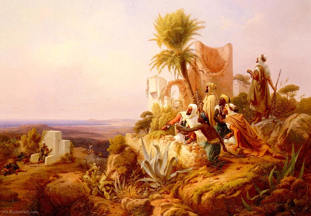 Wikioo.org - The Encyclopedia of Fine Arts - Painting, Artwork by Niels Simonsen - Arabs in a hilltop fort
