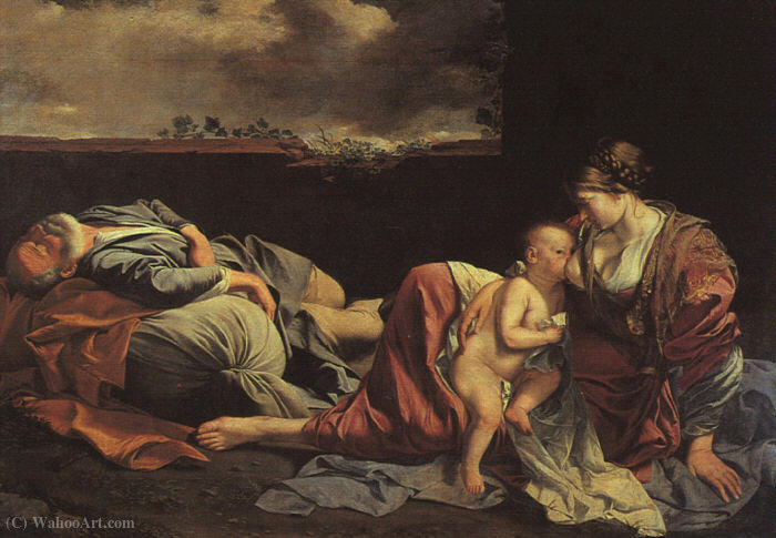 Wikioo.org - The Encyclopedia of Fine Arts - Painting, Artwork by Orazio Gentleschi - Rest On The Flight Into Egypt
