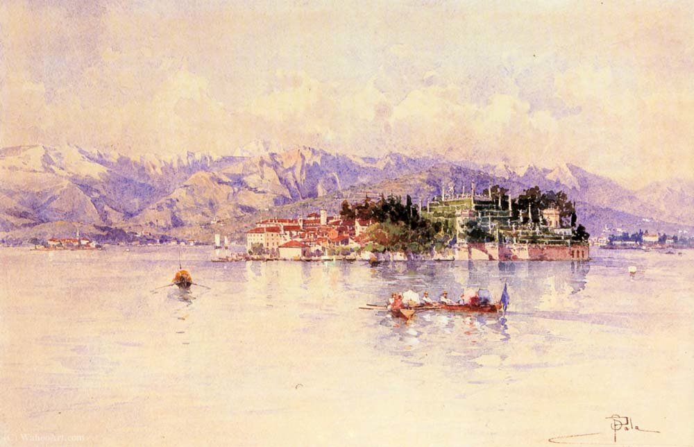Wikioo.org - The Encyclopedia of Fine Arts - Painting, Artwork by Paolo Sala - Boating On Lago maggiore Isola Bella Beyond