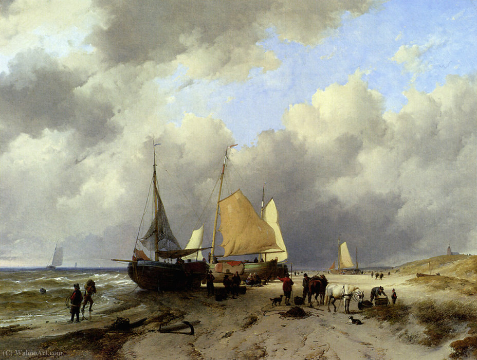Wikioo.org - The Encyclopedia of Fine Arts - Painting, Artwork by Remigius Van Haanen - Adrianus van unloading the catch