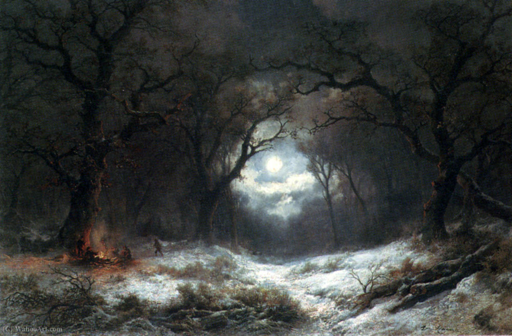 Wikioo.org - The Encyclopedia of Fine Arts - Painting, Artwork by Remigius Van Haanen - Remi van A Moonlit Winter Landscape