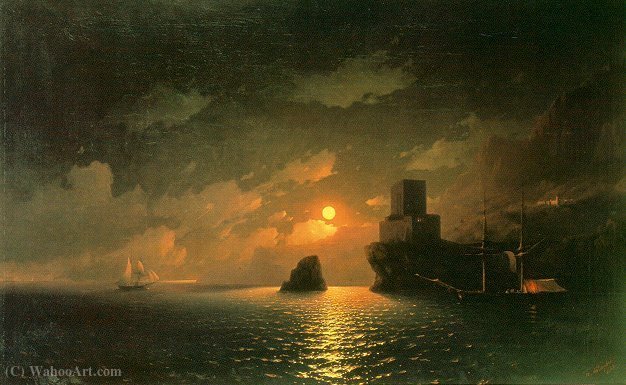Wikioo.org - The Encyclopedia of Fine Arts - Painting, Artwork by Ivan Konstantinovich Aivazovsky - Moonlit night