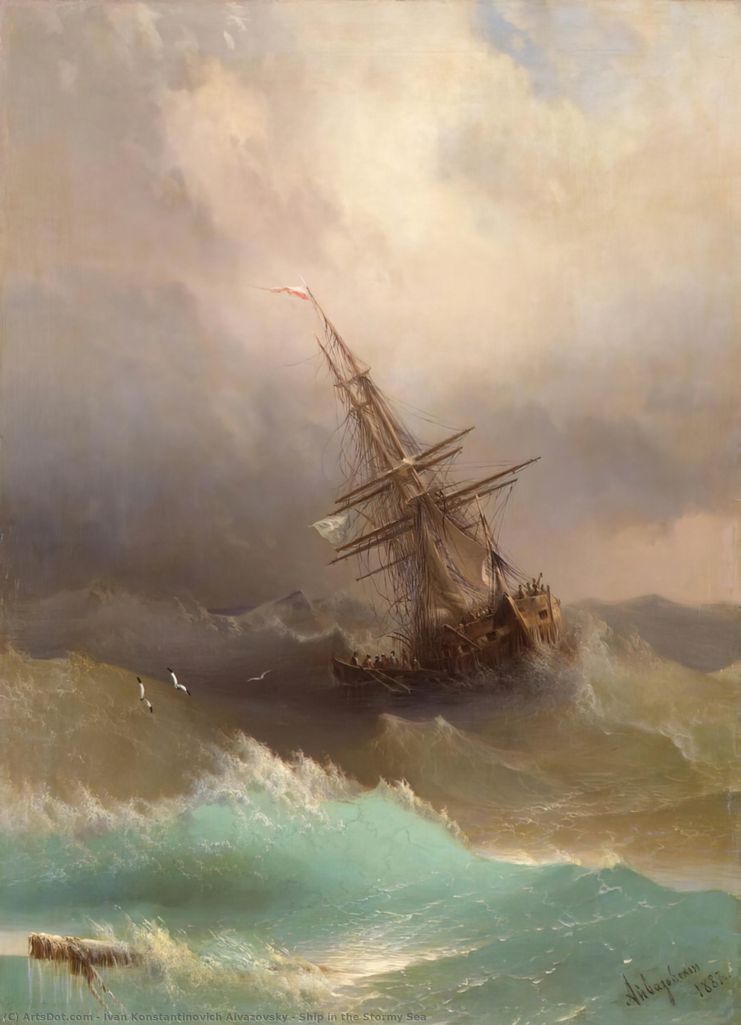 Wikioo.org - The Encyclopedia of Fine Arts - Painting, Artwork by Ivan Konstantinovich Aivazovsky - Ship in the Stormy Sea