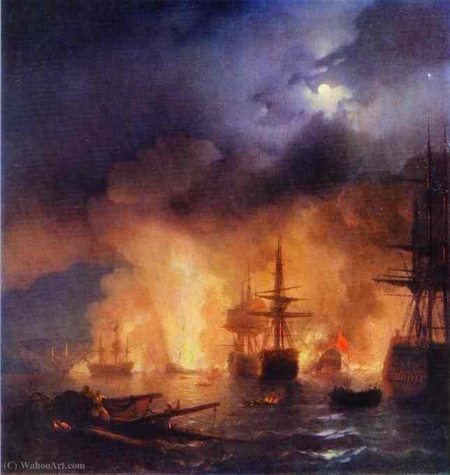 WikiOO.org - Encyclopedia of Fine Arts - Maľba, Artwork Ivan Konstantinovich Aivazovsky - The Battle of Chesme