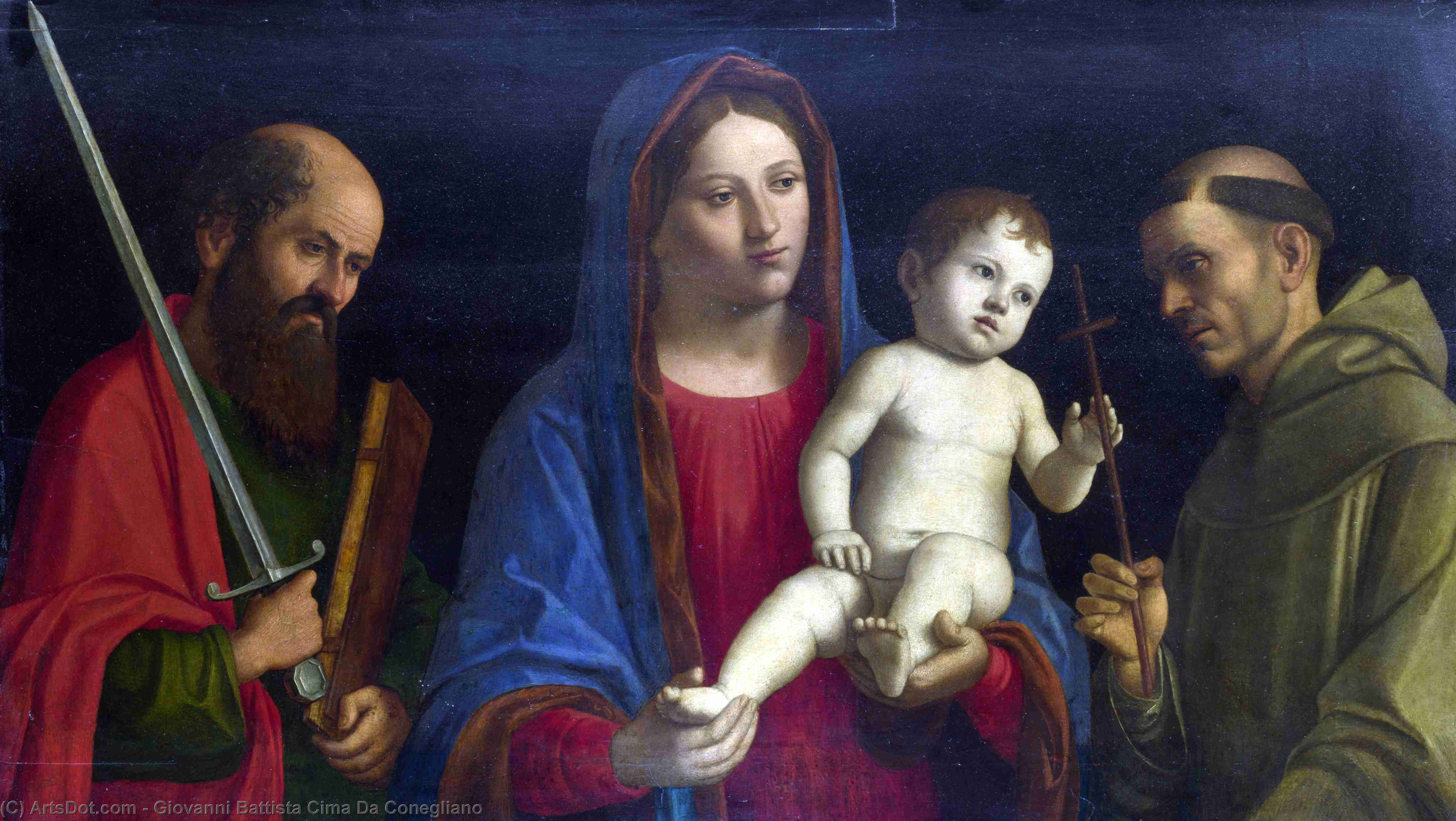 Wikioo.org - The Encyclopedia of Fine Arts - Painting, Artwork by Giovanni Battista Cima Da Conegliano - The Virgin and Child with Saint Paul and Saint Francis
