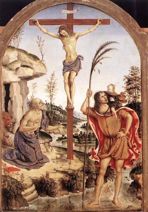 WikiOO.org - Encyclopedia of Fine Arts - Maleri, Artwork Pinturicchio - The Crucifixion with Sts Jerome and Christopher