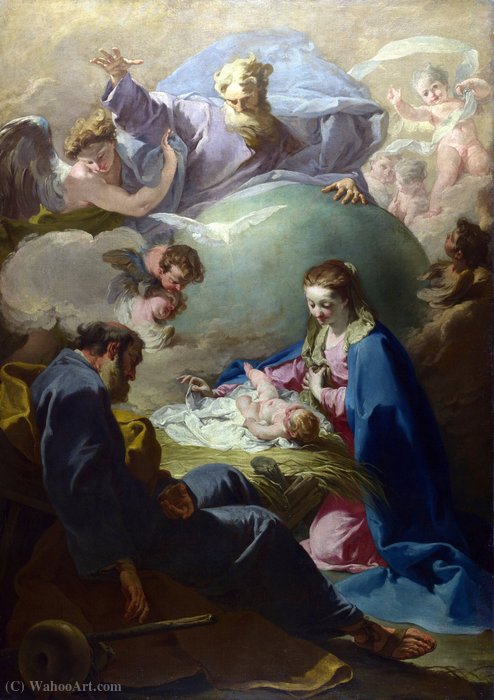 Wikioo.org - The Encyclopedia of Fine Arts - Painting, Artwork by Giovanni Battista Pittoni - The Nativity with God the Father and the Holy Ghost