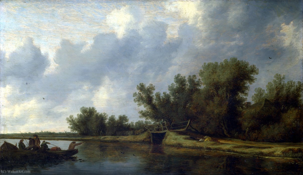 WikiOO.org - Encyclopedia of Fine Arts - Lukisan, Artwork Salomon Van Ruysdael - A River Landscape with Fishermen