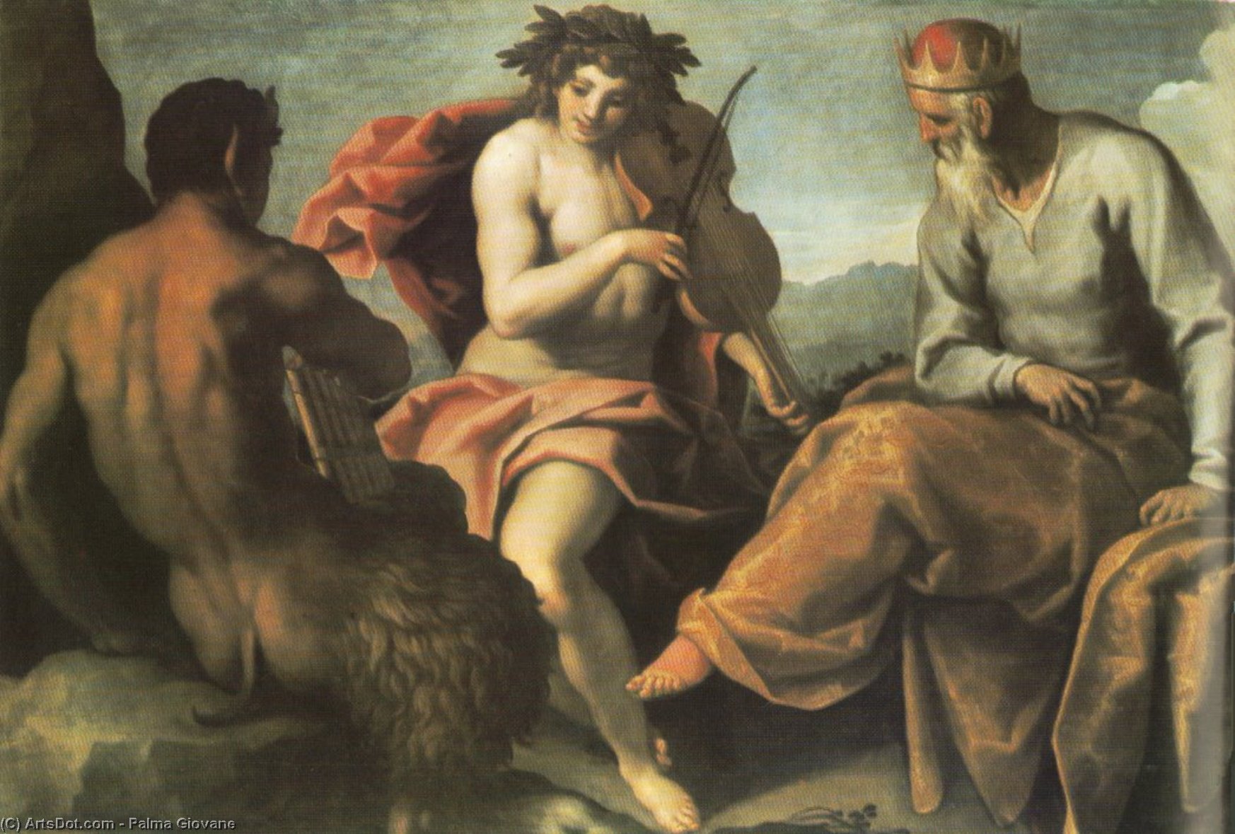 Wikioo.org - สารานุกรมวิจิตรศิลป์ - จิตรกรรม Palma Giovane - Apollo and Marsyas, Herzog Anton U (134 x 195 CM)