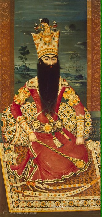 Wikioo.org - The Encyclopedia of Fine Arts - Painting, Artwork by Mihr Ali - Portrait of Fath Ali Shah Seated - QLVR - (1108)