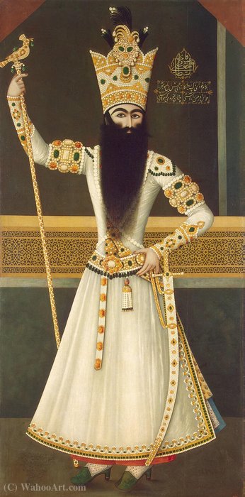 Wikioo.org – La Enciclopedia de las Bellas Artes - Pintura, Obras de arte de Mihr Ali - Retrato de Fath Ali Shah Permanente - QLVR - (1107)