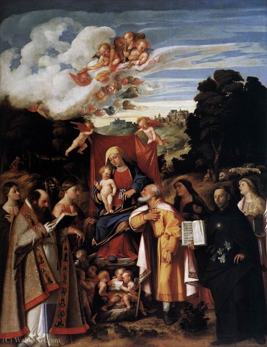 Wikioo.org - The Encyclopedia of Fine Arts - Painting, Artwork by Cariani - Virgin Enthroned with Angels and Saints