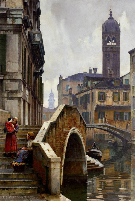 WikiOO.org - Encyclopedia of Fine Arts - Målning, konstverk William Logsdail - The ponte dei pugni venice with the campanile of sta fosca beyond