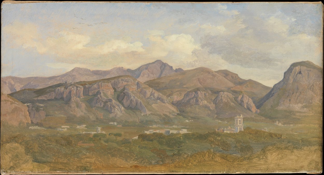 Wikioo.org - Encyklopedia Sztuk Pięknych - Malarstwo, Grafika August Lucas - View of Monte Sant'Angelo from the Villa Auriemma near Sorrento (1832)