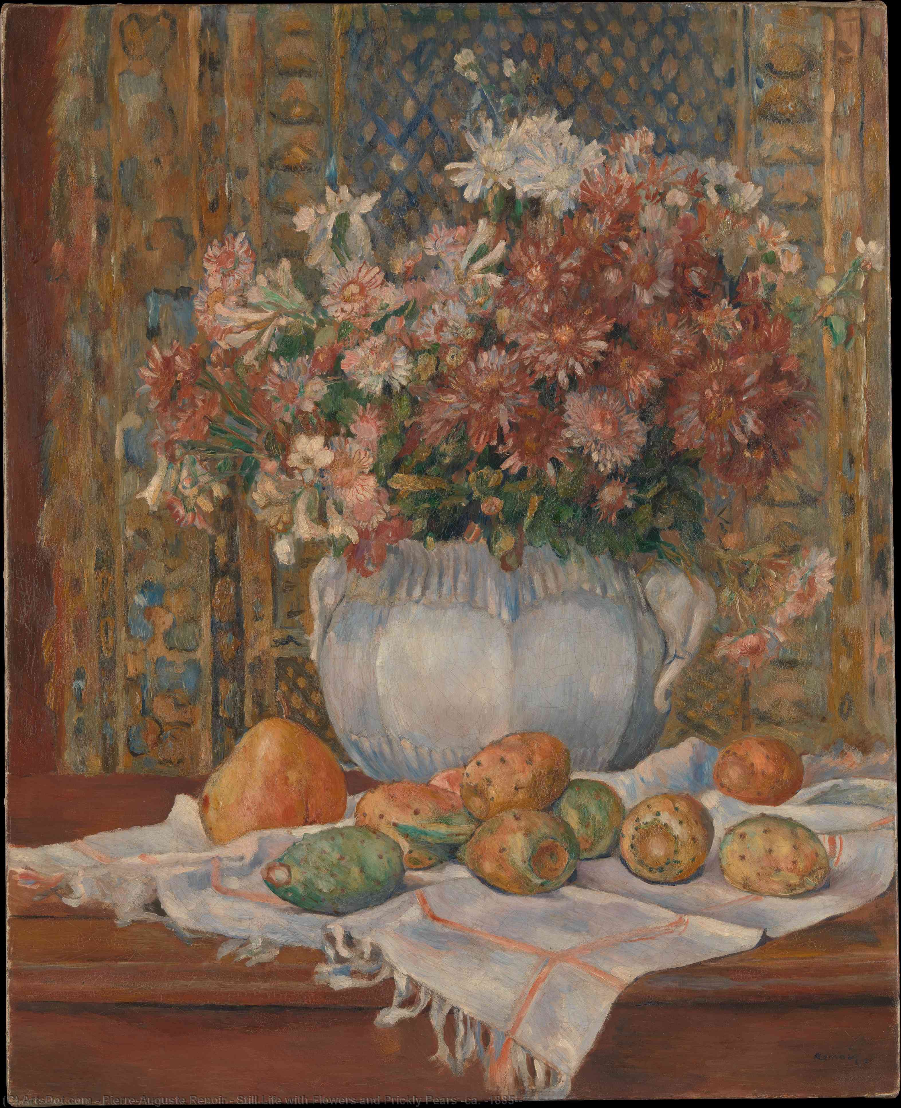 Wikioo.org - The Encyclopedia of Fine Arts - Painting, Artwork by Pierre-Auguste Renoir - Still Life with Flowers and Prickly Pears (ca. (1885))