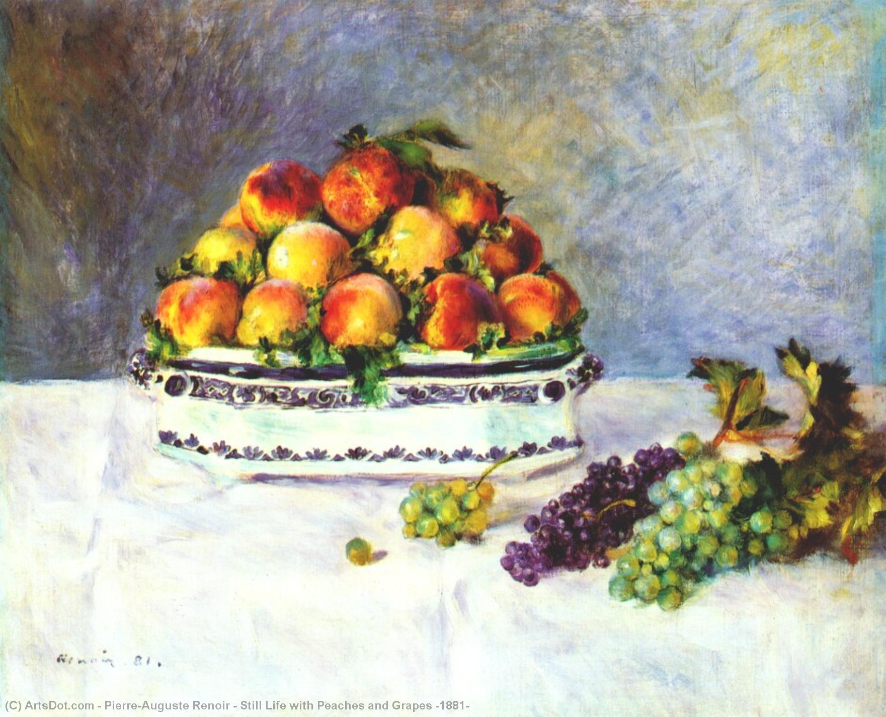 Wikioo.org - Die Enzyklopädie bildender Kunst - Malerei, Kunstwerk von Pierre-Auguste Renoir - stillleben mit pfirsiche und trauben 1881