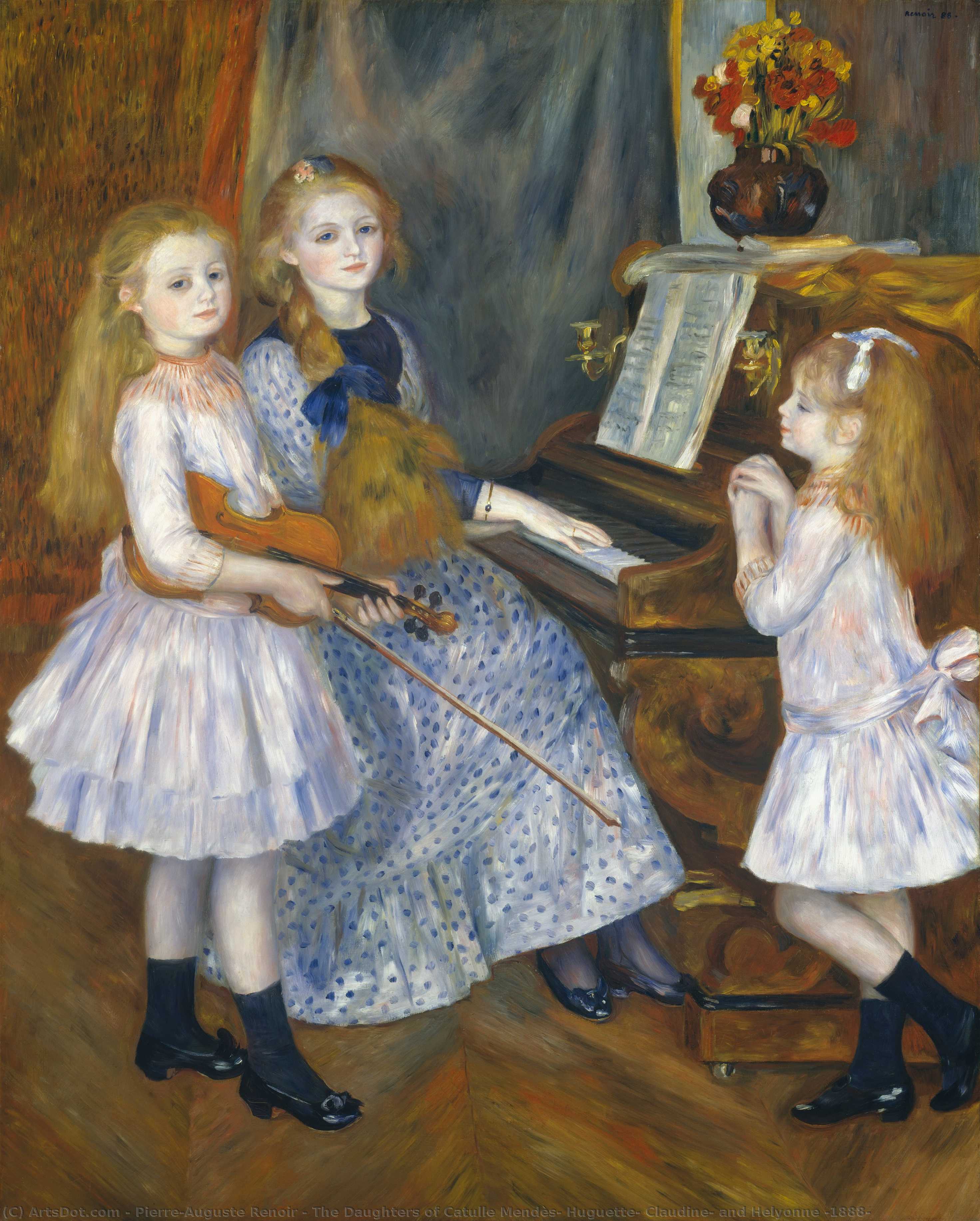 Wikoo.org - موسوعة الفنون الجميلة - اللوحة، العمل الفني Pierre-Auguste Renoir - The Daughters of Catulle Mendès, Huguette, Claudine, and Helyonne (1888)