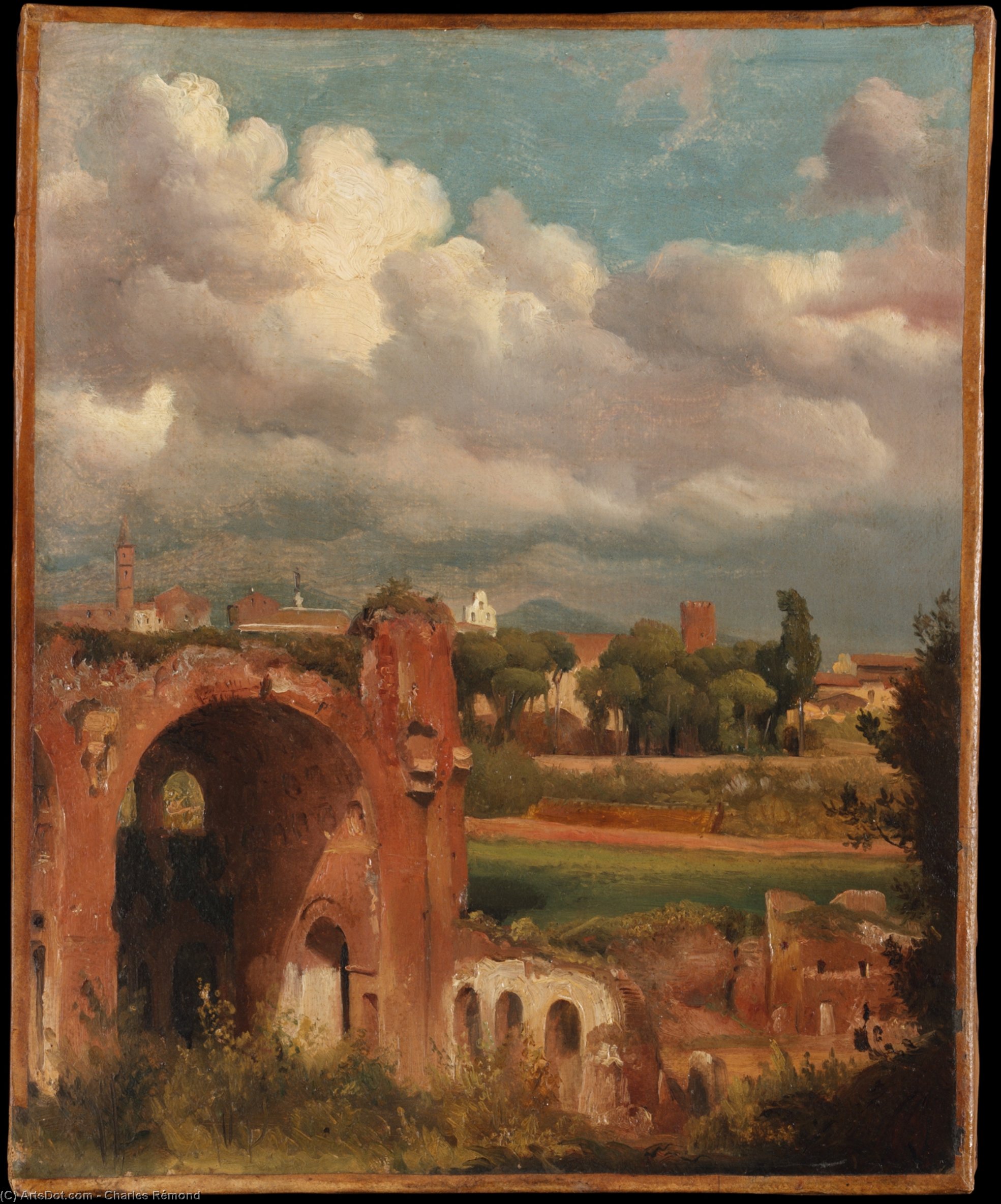 WikiOO.org - Enciklopedija dailės - Tapyba, meno kuriniai Charles Rémond - View of the Basilica of Constantine from the Palatine, Rome (ca. (1821-25))