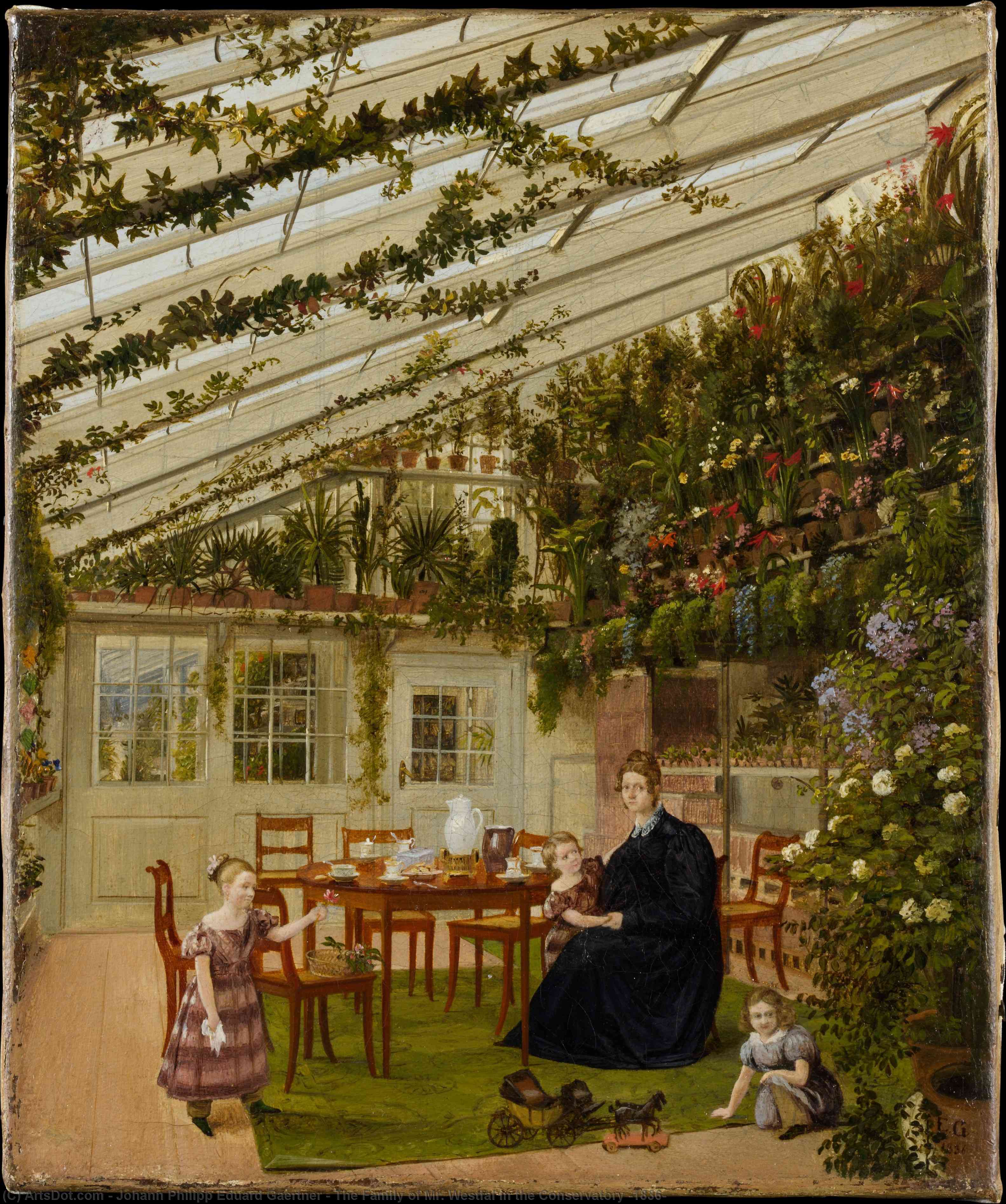 Wikioo.org - The Encyclopedia of Fine Arts - Painting, Artwork by Johann Philipp Eduard Gaertner - The Family of Mr. Westfal in the Conservatory (1836)