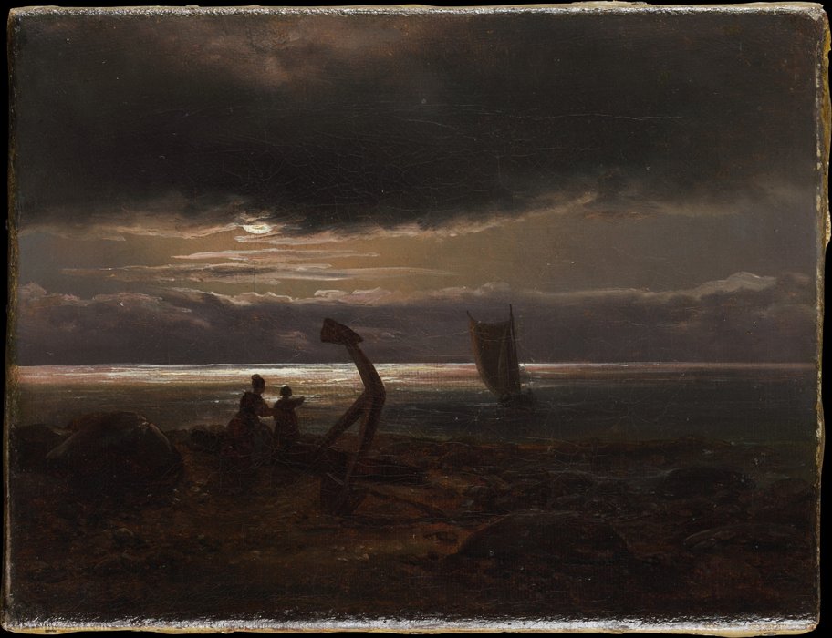 Wikioo.org - The Encyclopedia of Fine Arts - Painting, Artwork by Johan Christian Clausen Dahl - Mother and Child by the Sea (1830)