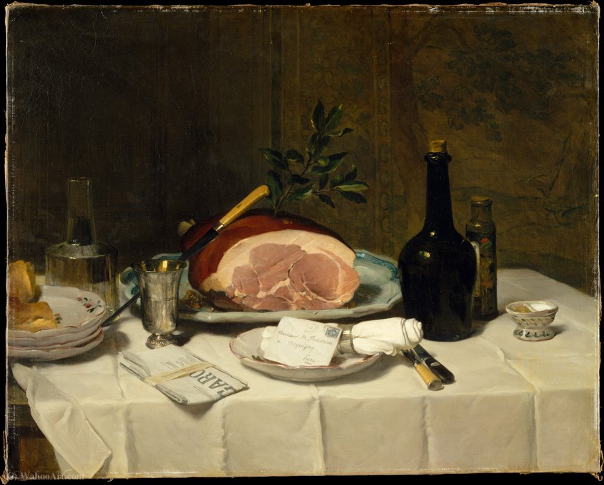 Wikioo.org - The Encyclopedia of Fine Arts - Painting, Artwork by Philippe Rousseau - Still Life with Ham (1870s)