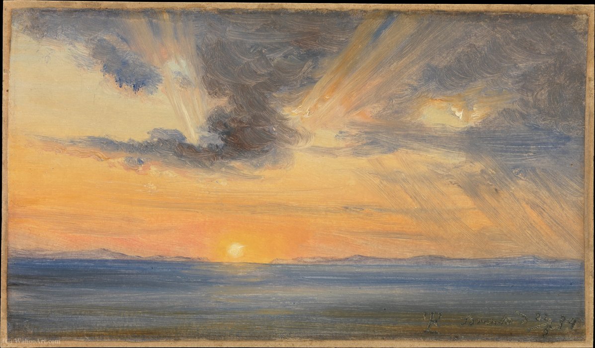 WikiOO.org - Encyclopedia of Fine Arts - Lukisan, Artwork Thomas Fearnley - Sunset, sorrento (1834)