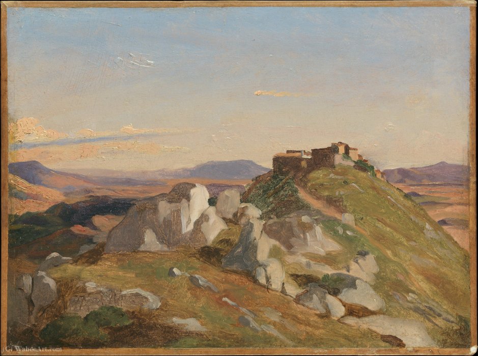Wikioo.org - The Encyclopedia of Fine Arts - Painting, Artwork by Theodore Caruelle D'aligny - Landscape at Olevano