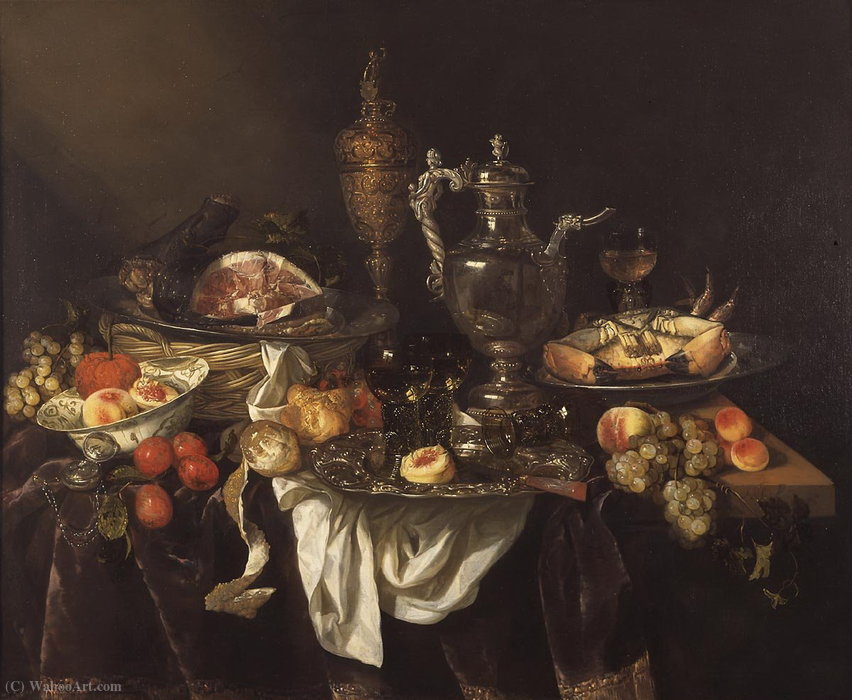 Wikioo.org - The Encyclopedia of Fine Arts - Painting, Artwork by Abraham Hendriksz Van Beijeren - Banquet (about (99.5 x 120.5) (The Hague, the Royal Gallery Mauritshuis) (1655))