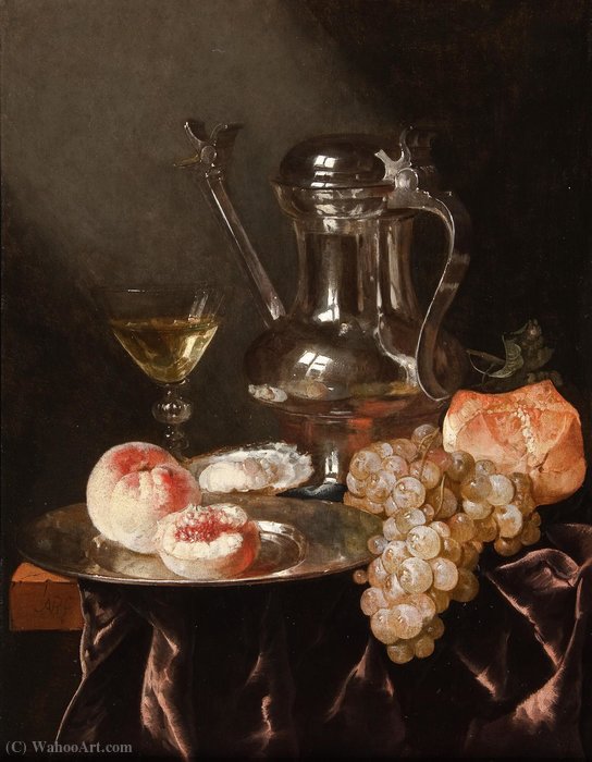 WikiOO.org - Encyclopedia of Fine Arts - Malba, Artwork Abraham Hendriksz Van Beijeren - Still life with a pewter jug (49.2 x 37.2) (private collection)