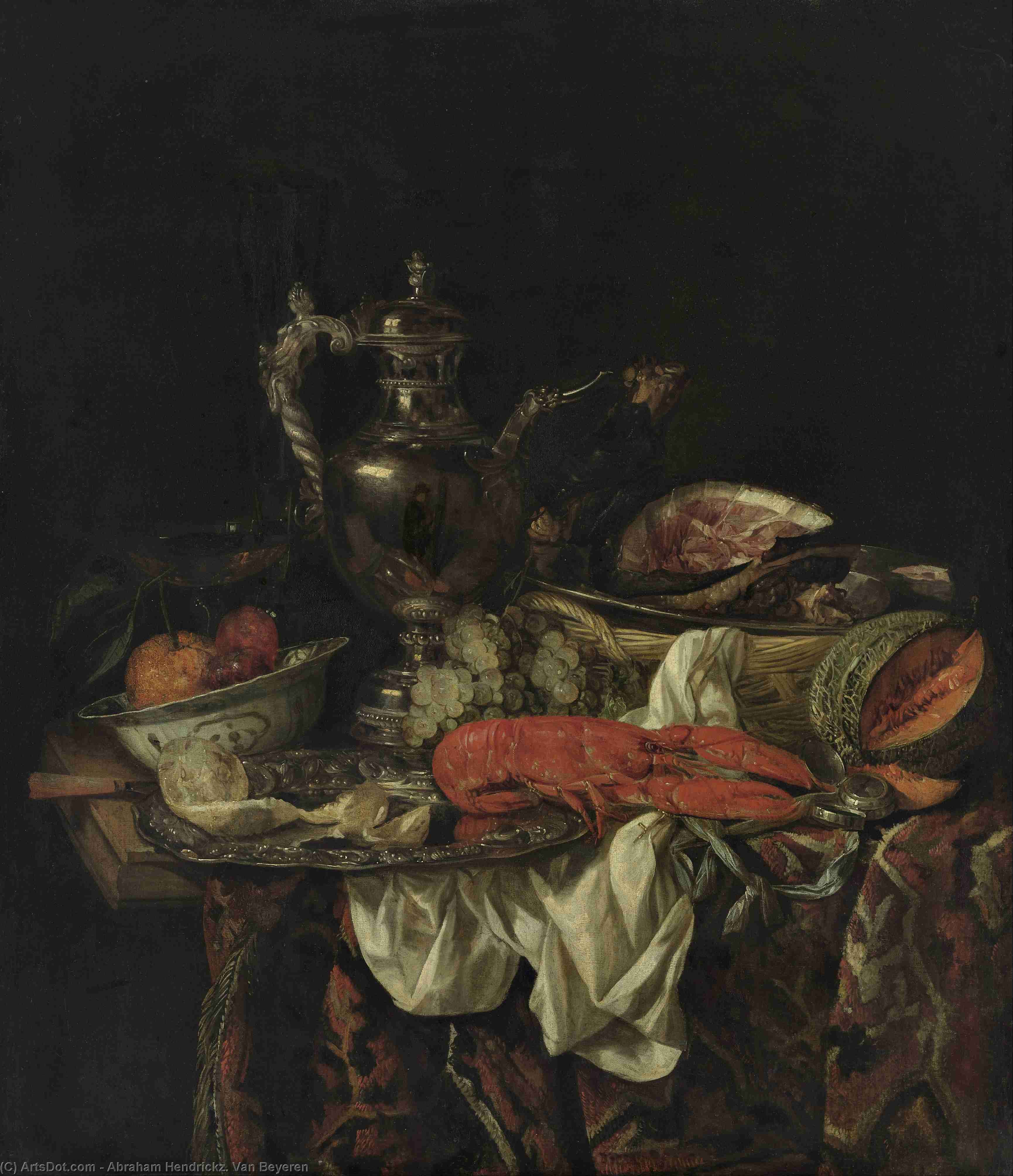 Wikioo.org - The Encyclopedia of Fine Arts - Painting, Artwork by Abraham Hendriksz Van Beijeren - Still life with a silver pitcher (1660-1665) (102.5 x 88) (Rotterdam, Museum Boijmans)