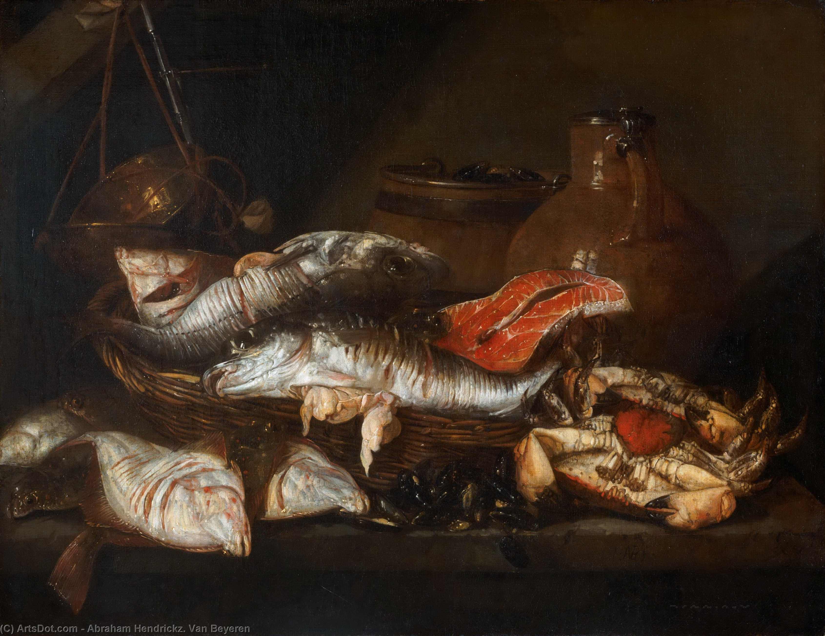 Wikioo.org - The Encyclopedia of Fine Arts - Painting, Artwork by Abraham Hendriksz Van Beijeren - Still life with Fish (17th century) (71.4 x 92.4) (Philadelphia Museum of Art)