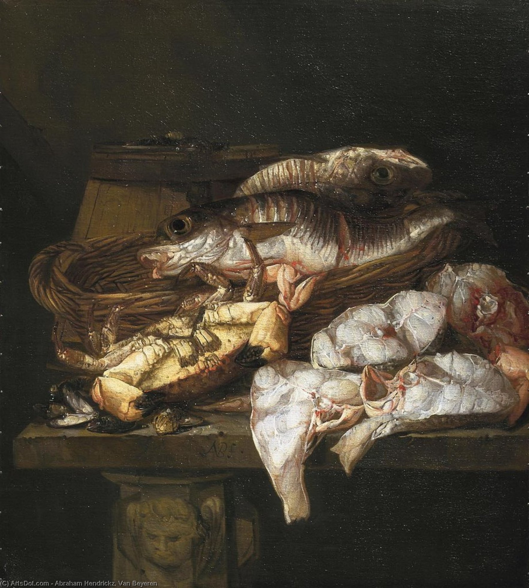 Wikioo.org - The Encyclopedia of Fine Arts - Painting, Artwork by Abraham Hendriksz Van Beijeren - Still life with Fish (about (75.8 x 68) (The Hague, the Royal Gallery Mauritshuis) (1650-1690))