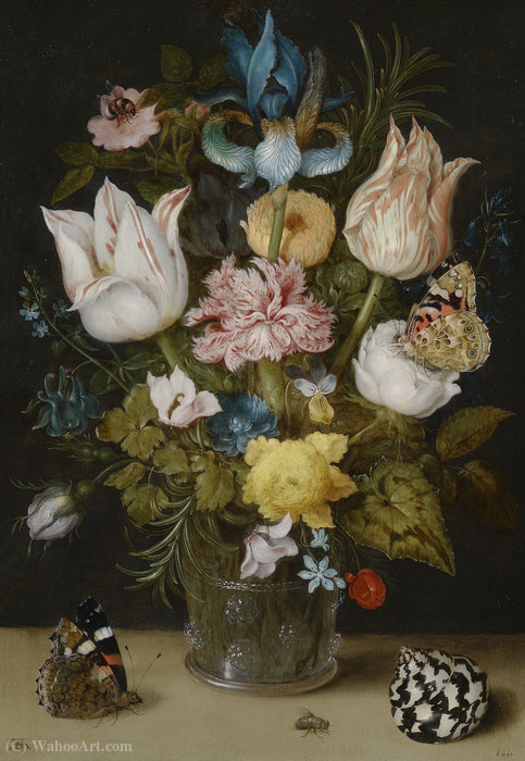 Wikioo.org - The Encyclopedia of Fine Arts - Painting, Artwork by Ambrosius Bosschaert The Elder - Bouquet of flowers in a glass vase (1612) (Amsterdam, Bijbels Museum)