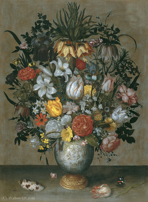 Wikioo.org – La Enciclopedia de las Bellas Artes - Pintura, Obras de arte de Ambrosius Bosschaert The Elder - Jarrón chino con flores (aproximadamente (68,6 x 50,8) (Madrid) (1609))