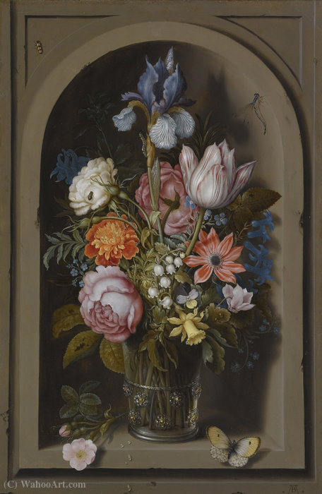 Wikioo.org - The Encyclopedia of Fine Arts - Painting, Artwork by Ambrosius Bosschaert The Elder - Still life with flowers in a marble niche (about (1621))