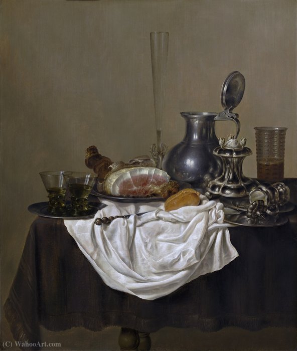 Wikioo.org - The Encyclopedia of Fine Arts - Painting, Artwork by Gerrit Willemsz Heda - Still Life with Ham (about (98.5 x 82.5) (Washington, National Gallery) (1650))