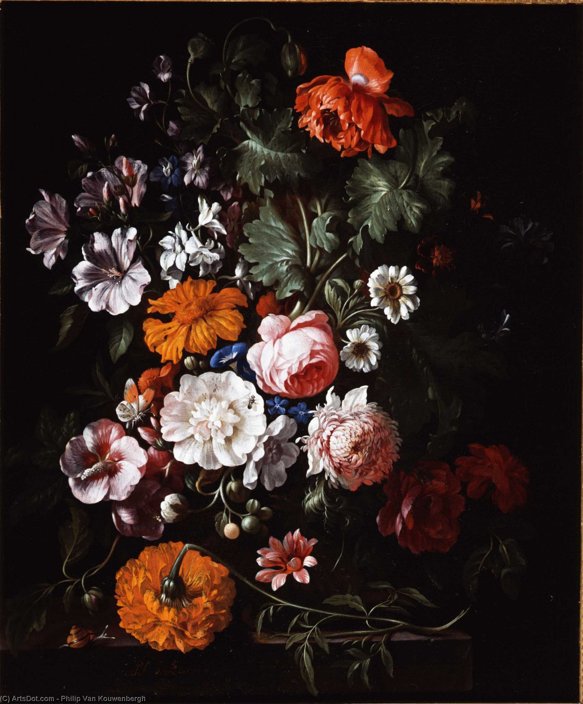 Wikioo.org - The Encyclopedia of Fine Arts - Painting, Artwork by Philip Van Kouwenbergh - Bouquet of flowers in a vase (private collection)