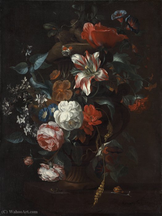 Wikioo.org - The Encyclopedia of Fine Arts - Painting, Artwork by Philip Van Kouwenbergh - Flowers in a Vase (about (67 x 51) (Washington, Nat. Gallery) (1700))